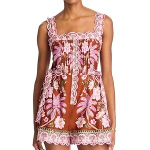 Farm Rio Palm Dream Brown and Pink Romper New with tag $230